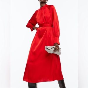 H&M Red satin dress with tie belt